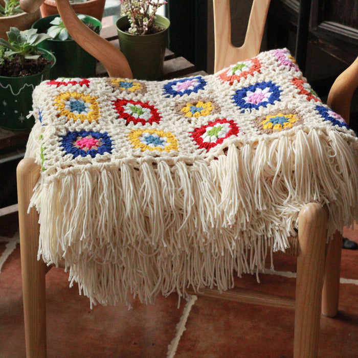 Ownkoti Plaid Daisy Sofa Crochet Tassel Blanket
