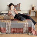 Ownkoti Plaid Print Four-layer Cotton Gauze Tassel Quilt - Quilt with 2PCS Pillowtowels - Queen - image 0