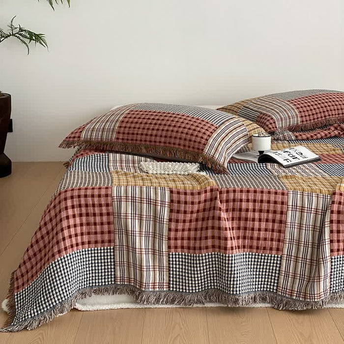 Ownkoti Plaid Print Four-layer Cotton Gauze Tassel Quilt - image 2