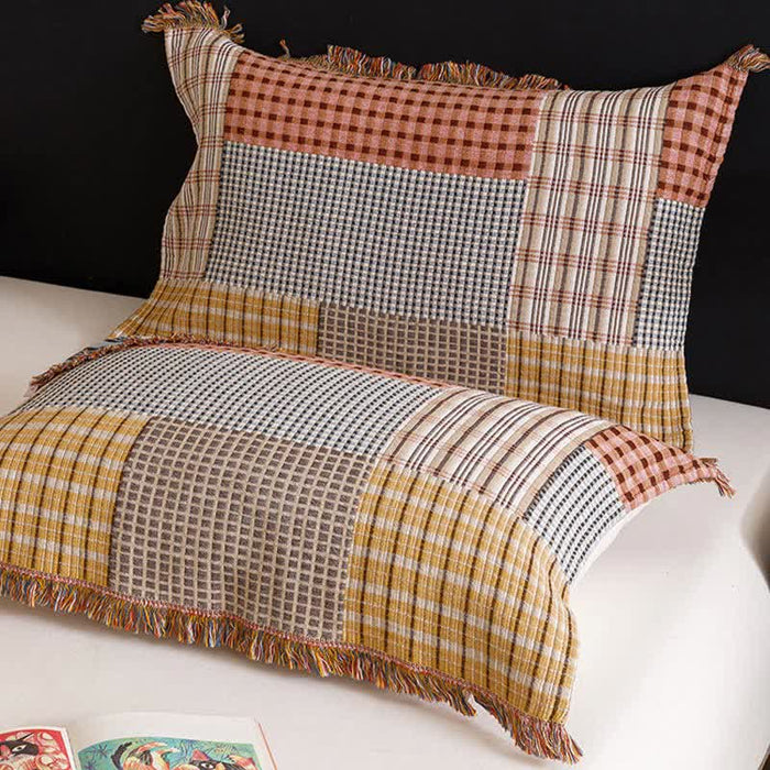 Ownkoti Plaid Print Four-layer Cotton Gauze Tassel Quilt - image 4