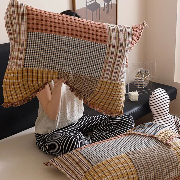 Ownkoti Plaid Print Four-layer Cotton Gauze Tassel Quilt - image 7