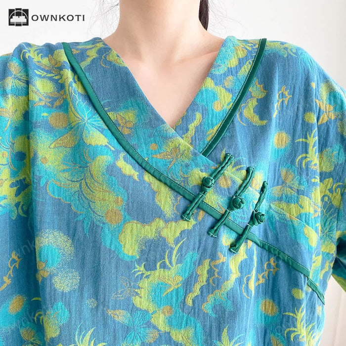Ownkoti Plus-size Bright Cotton Gauze Pajama Set