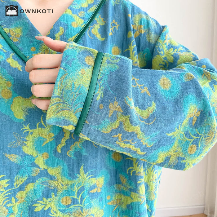 Ownkoti Plus-size Bright Cotton Gauze Pajama Set