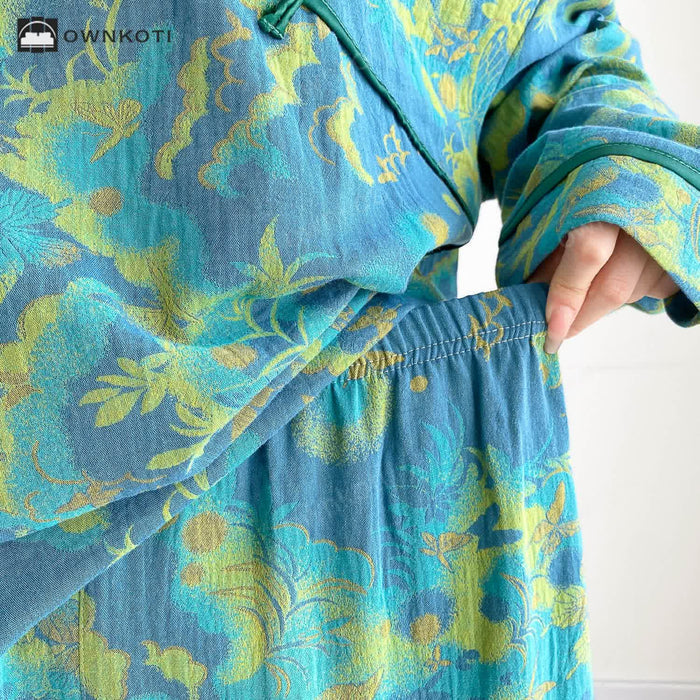Ownkoti Plus-size Bright Cotton Gauze Pajama Set