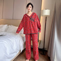 Ownkoti Plus Size Frog Button Rose Cotton Pajama Set - Red - 4XL - image 0