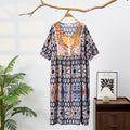 Ownkoti Plus Size Long Sleeve Ethnic Style Nightdress - Blue - 4XL - image 0
