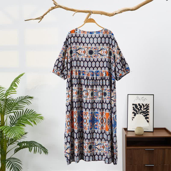 Ownkoti Plus Size Long Sleeve Ethnic Style Nightdress - image 1