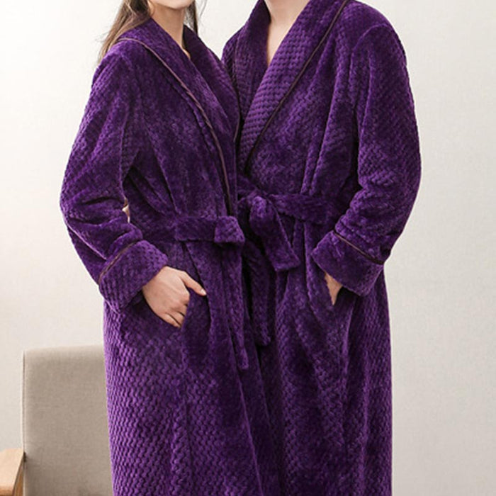 Ownkoti Puffy Fleece Pajama Long Bathrobe - Purple - Women: M - image 0