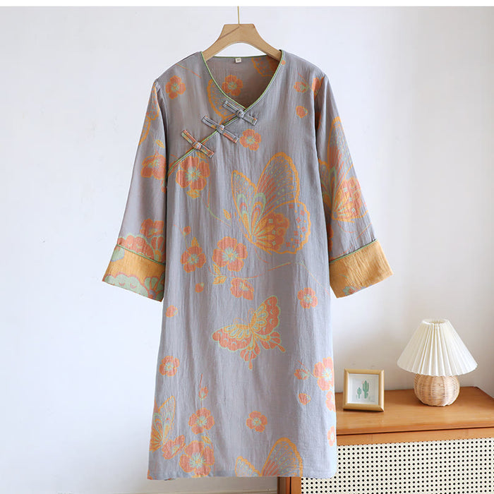 Ownkoti Pure Cotton Elegant Butterfly & Flower Nightdress - Light Gray - XL - image 0