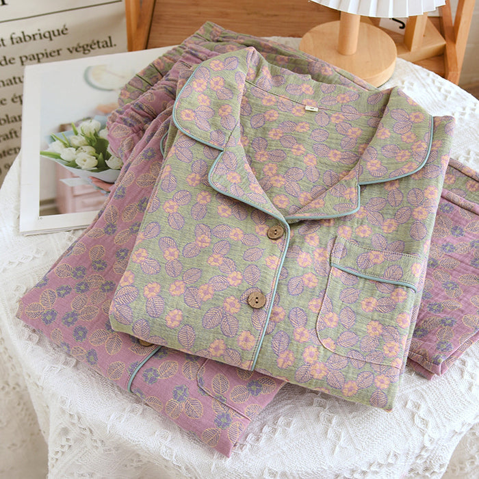Ownkoti Pure Cotton Jacquard Leaf Pajama Set
