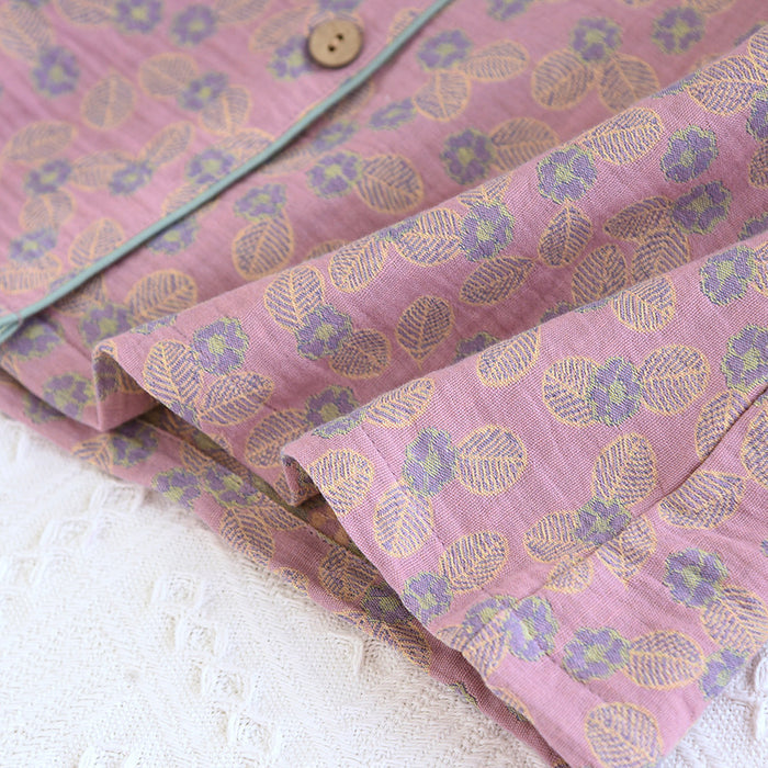 Ownkoti Pure Cotton Jacquard Leaf Pajama Set