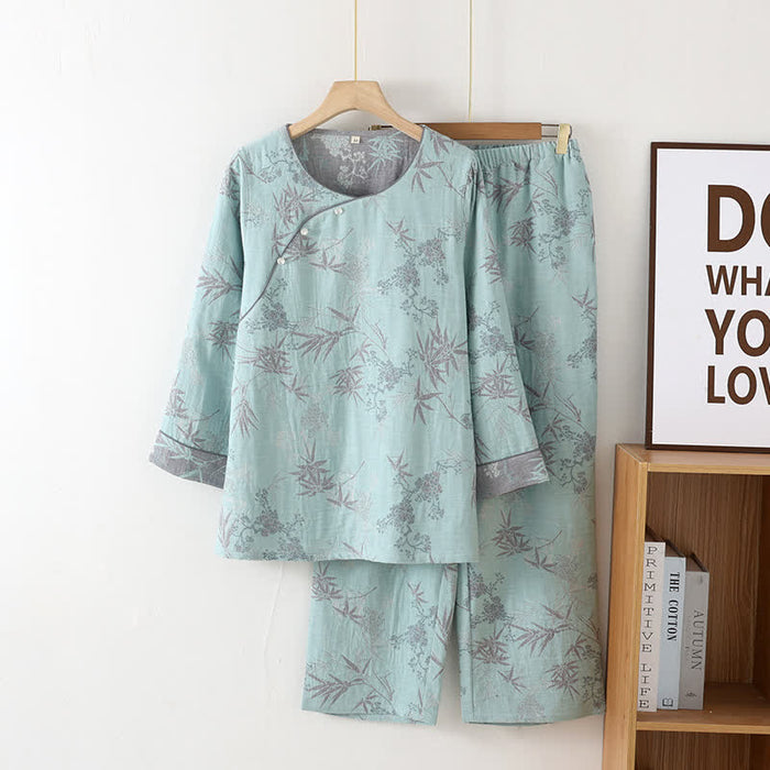 Ownkoti Pure Cotton Round-neck Bamboo Nightwear Set - Green Lake - XL - image 1