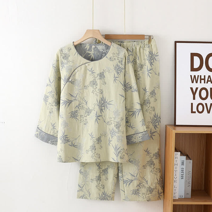 Ownkoti Pure Cotton Round-neck Bamboo Nightwear Set - Light Green - XL - image 2