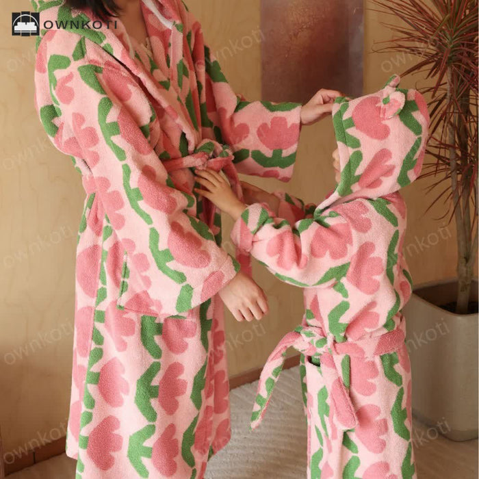 Ownkoti Pure Cotton Rural Tulip Hooded Bathrobe