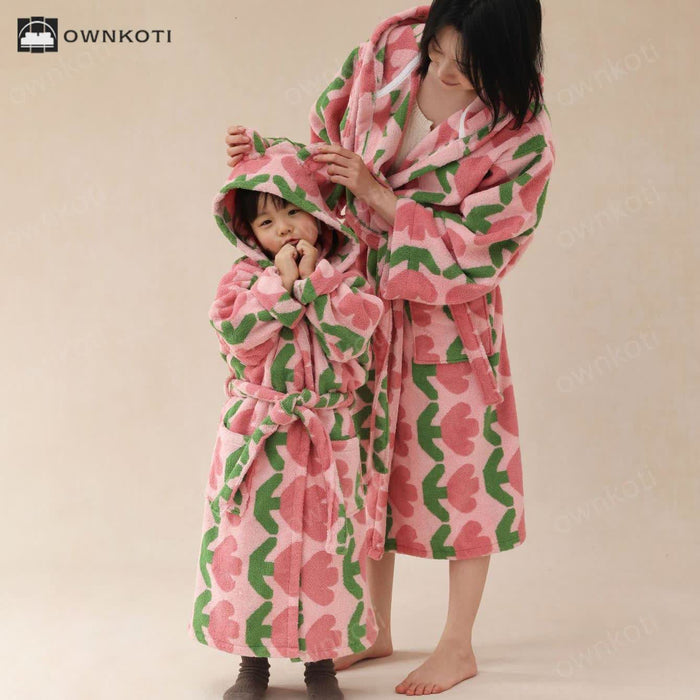 Ownkoti Pure Cotton Rural Tulip Hooded Bathrobe