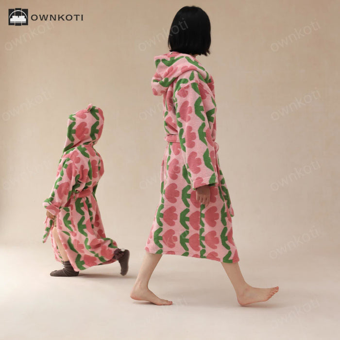 Ownkoti Pure Cotton Rural Tulip Hooded Bathrobe