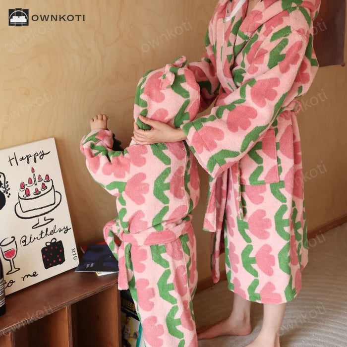 Ownkoti Pure Cotton Rural Tulip Hooded Bathrobe