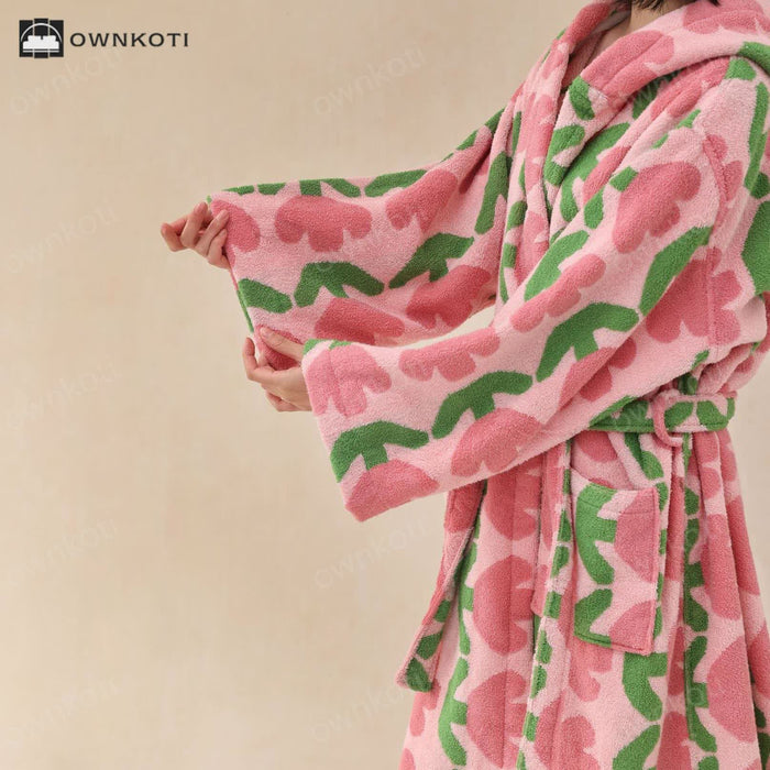 Ownkoti Pure Cotton Rural Tulip Hooded Bathrobe