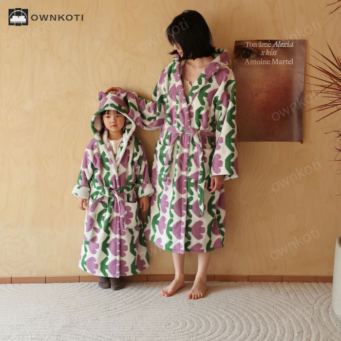 Ownkoti Pure Cotton Rural Tulip Hooded Bathrobe