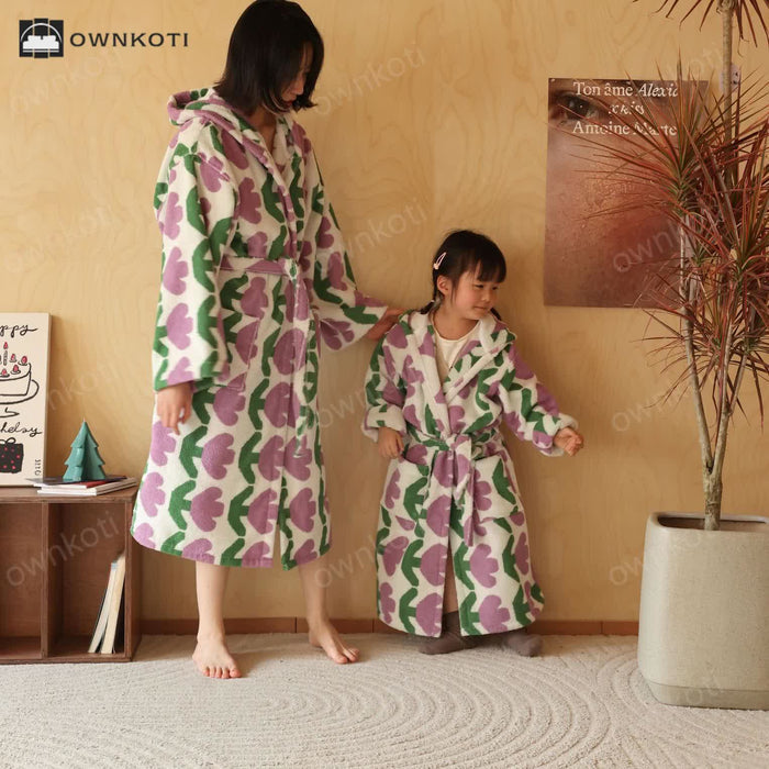 Ownkoti Pure Cotton Rural Tulip Hooded Bathrobe