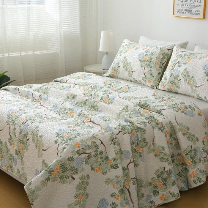 Ownkoti Pure Cotton Rustic Tree Quilted Bedding