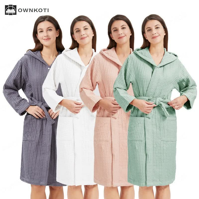 Ownkoti Pure Cotton Waffle Textured Breathable Bathrobe