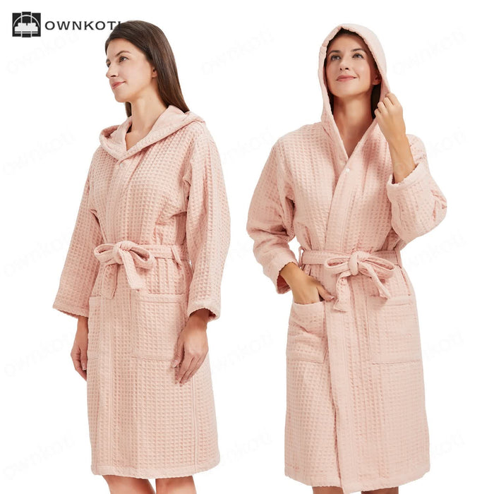 Ownkoti Pure Cotton Waffle Textured Breathable Bathrobe