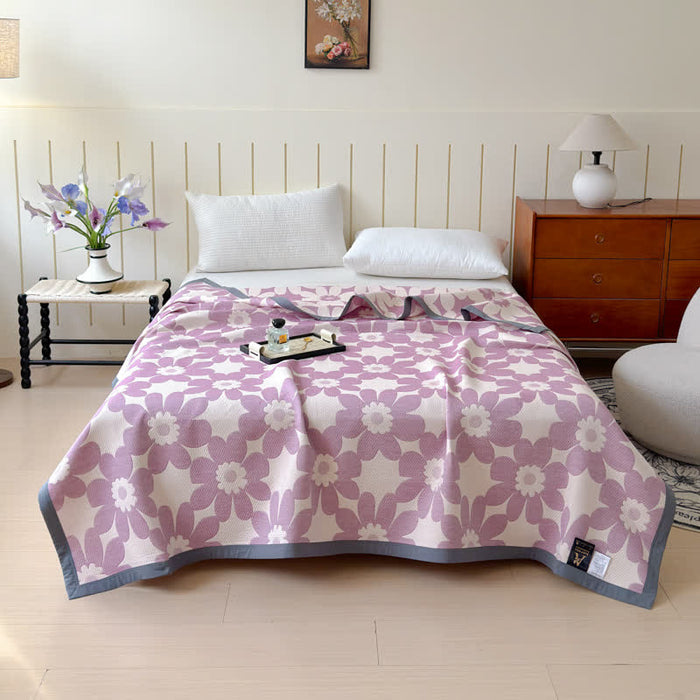 Ownkoti Purple Floral Print Cotton Gauze Quilt
