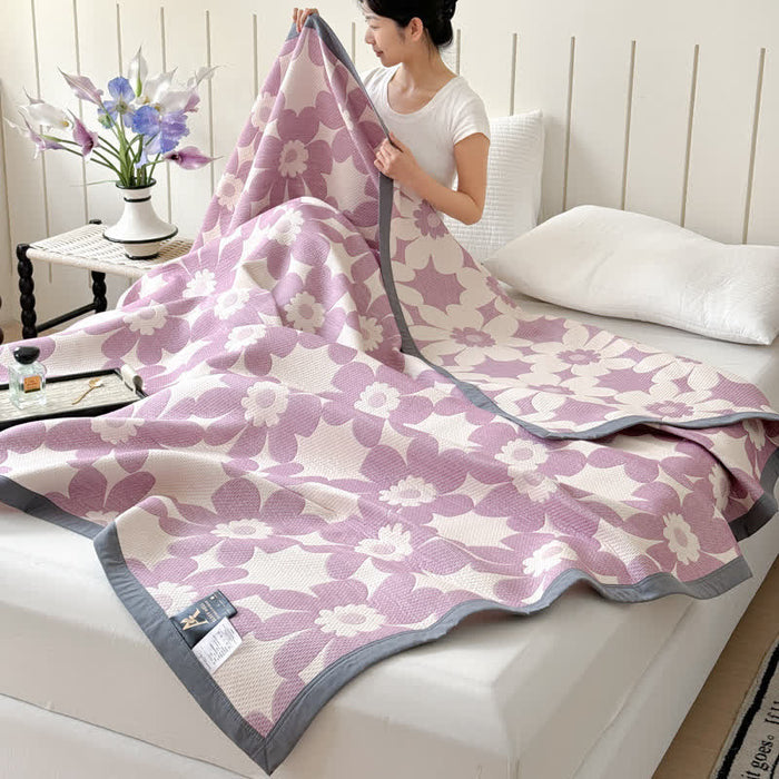 Ownkoti Purple Floral Print Cotton Gauze Quilt
