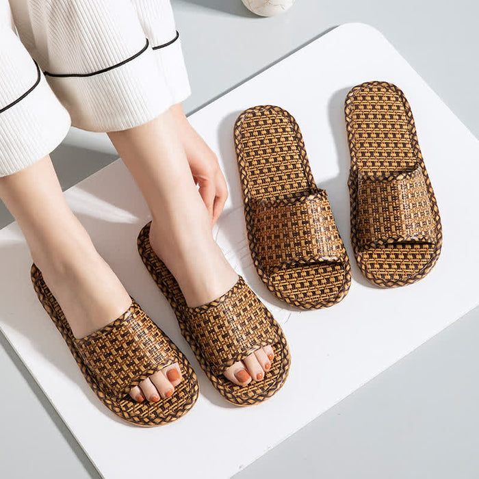Ownkoti Rattan Breathable Anti-slip Couple House Slippers