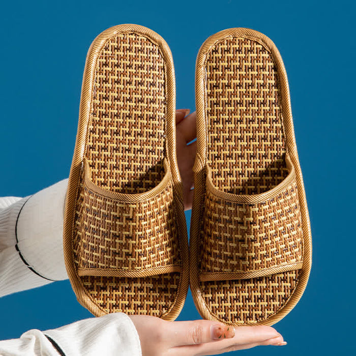 Ownkoti Rattan Breathable Anti-slip Couple House Slippers