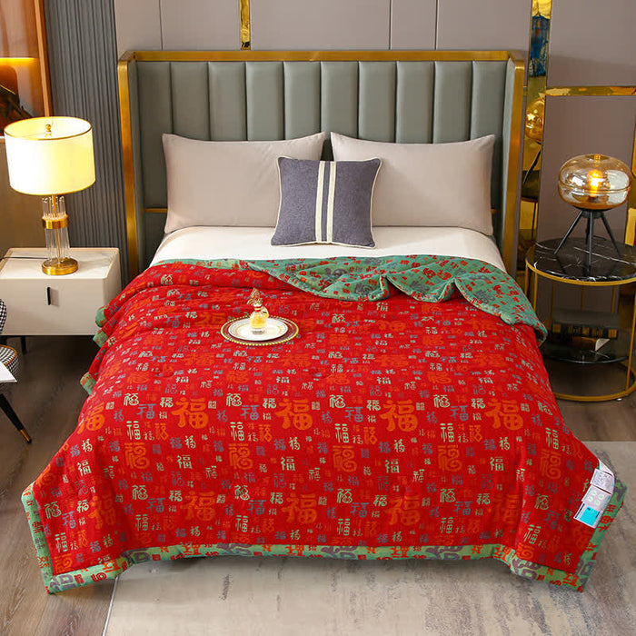 Ownkoti Retro Auspicious Reversible Summer Cotton Quilt