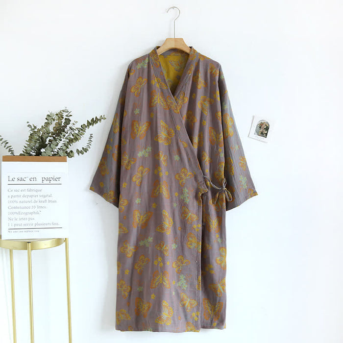 Ownkoti Retro Butterfly V-neck Cotton Bathrobe Pajama