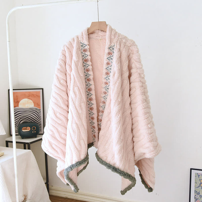 Ownkoti Retro Embroidered Warm Fleece Shawl Wrap
