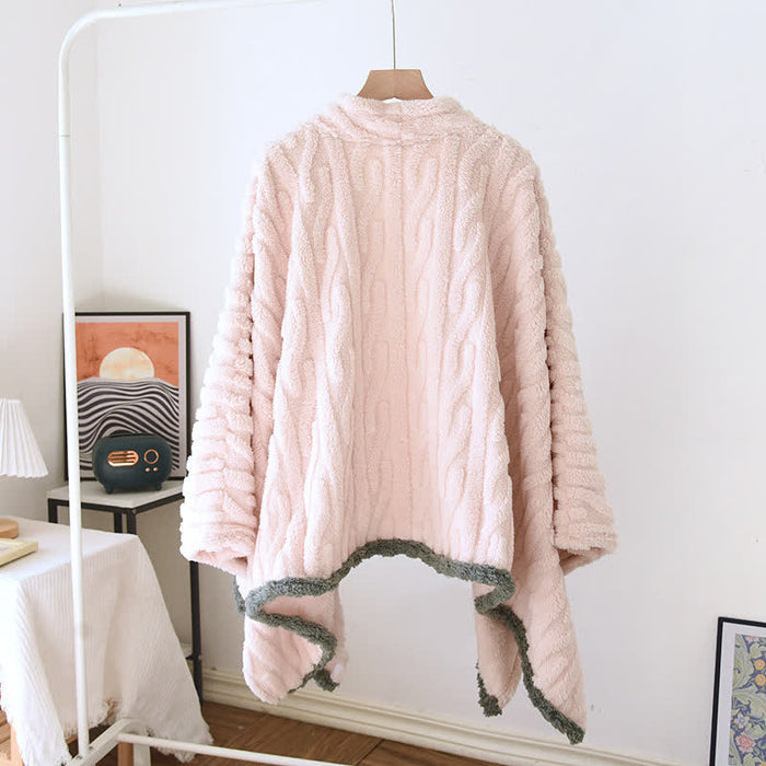 Ownkoti Retro Embroidered Warm Fleece Shawl Wrap