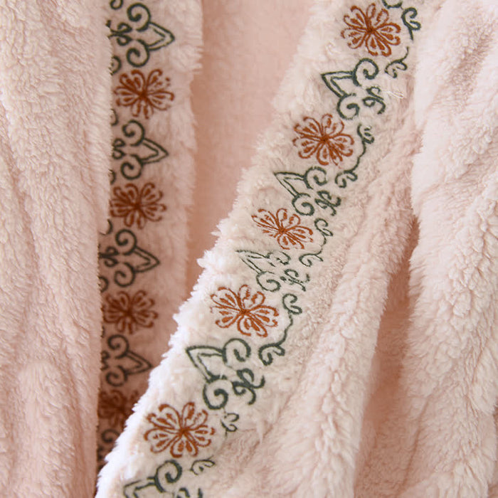 Ownkoti Retro Embroidered Warm Fleece Shawl Wrap