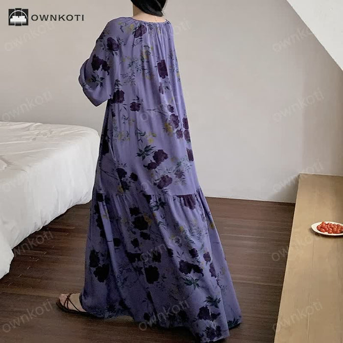 Ownkoti Retro Floral Breathable Soft Long Nightdress
