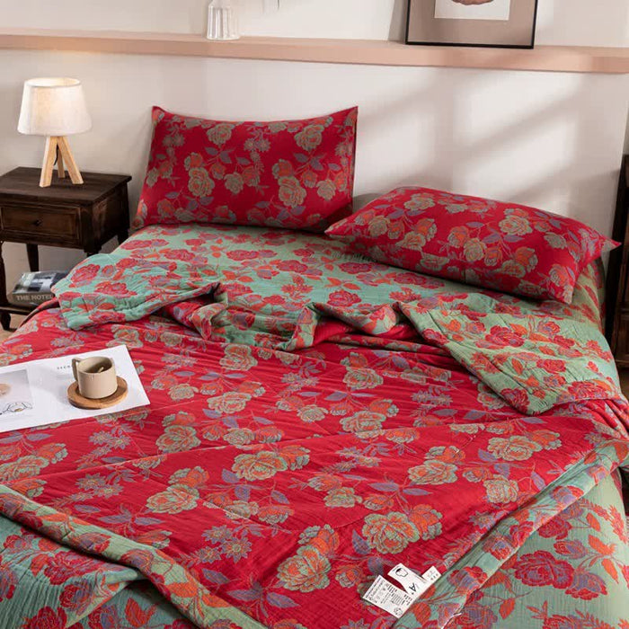 Ownkoti Retro Floral Double-layer Cotton Summer Quilt