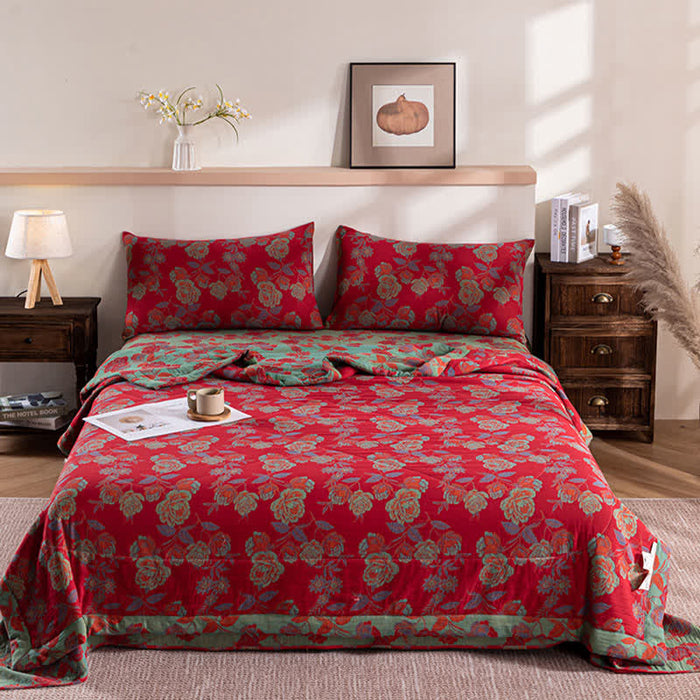 Ownkoti Retro Floral Double-layer Cotton Summer Quilt