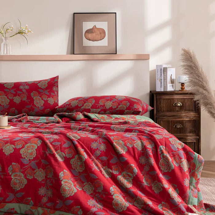 Ownkoti Retro Floral Double-layer Cotton Summer Quilt