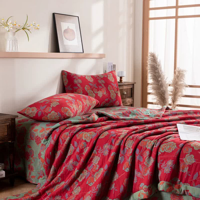 Ownkoti Retro Floral Double-layer Cotton Summer Quilt