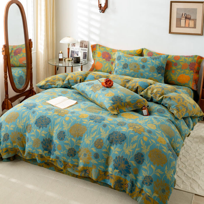Retro Flower Leaf Cotton Bedding Sets(4PCS)