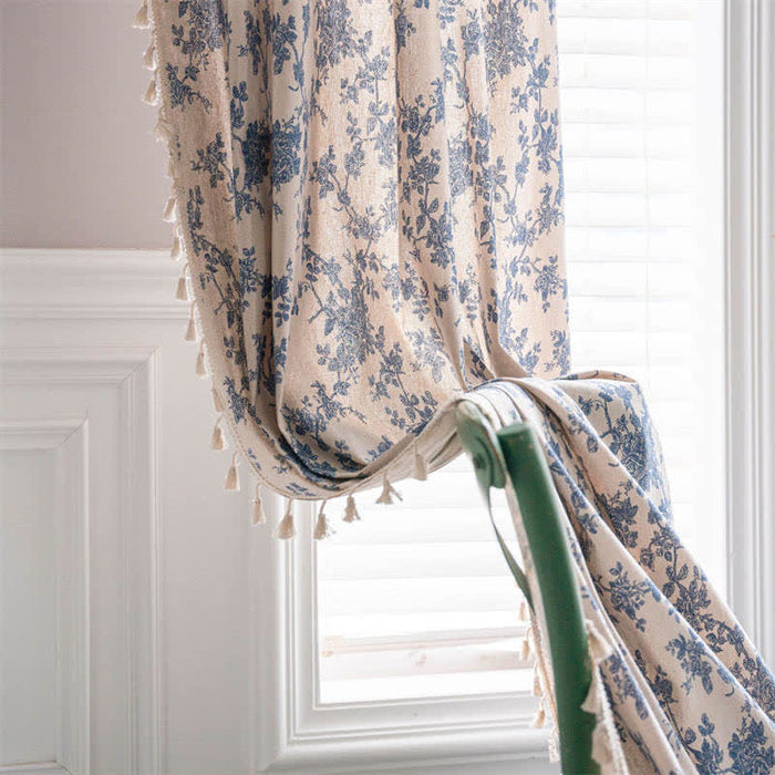 Ownkoti Retro Orchid Tassel Light Filtering Curtain