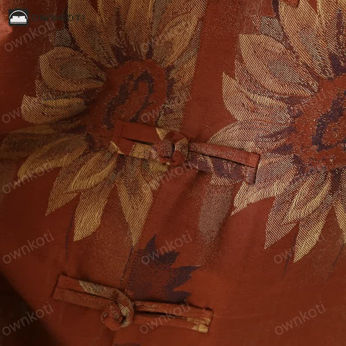 Ownkoti Retro Sunflower Stand Collar Couple Pajama Set