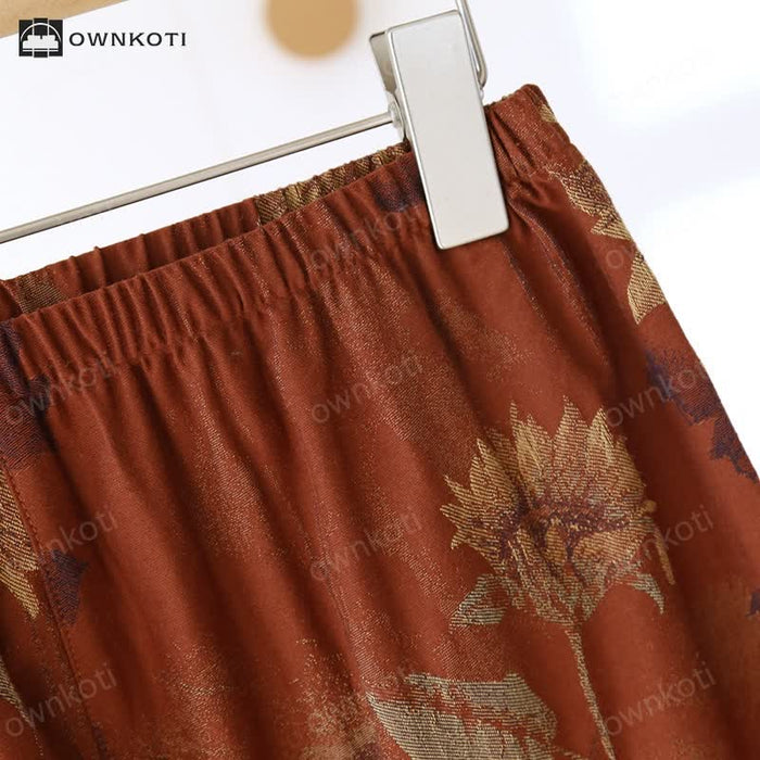 Ownkoti Retro Sunflower Stand Collar Couple Pajama Set