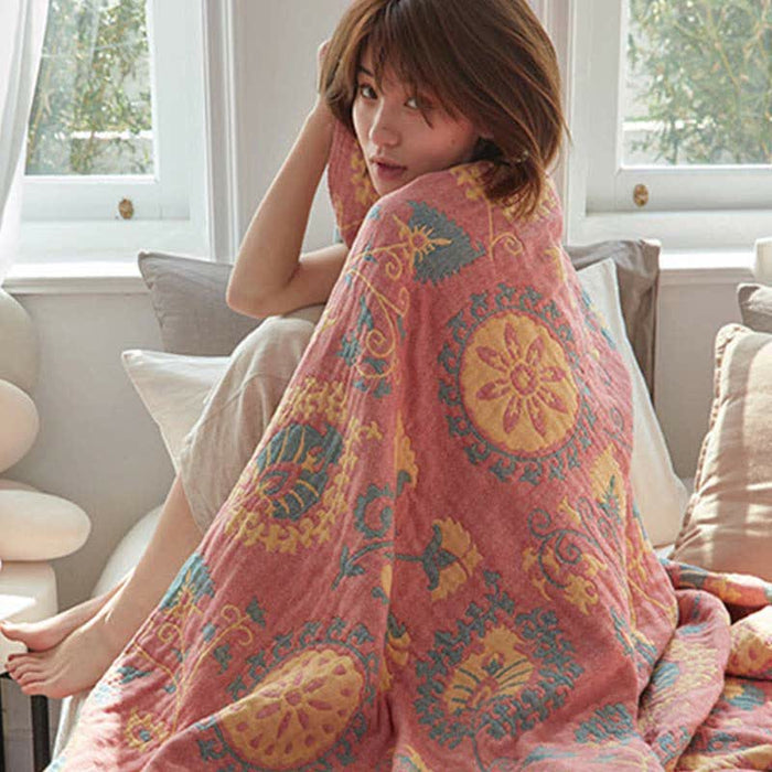 Ownkoti Reversible Cotton Quilt Colorful Flower Print