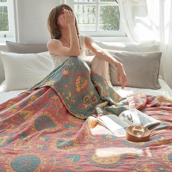 Ownkoti Reversible Cotton Quilt Colorful Flower Print