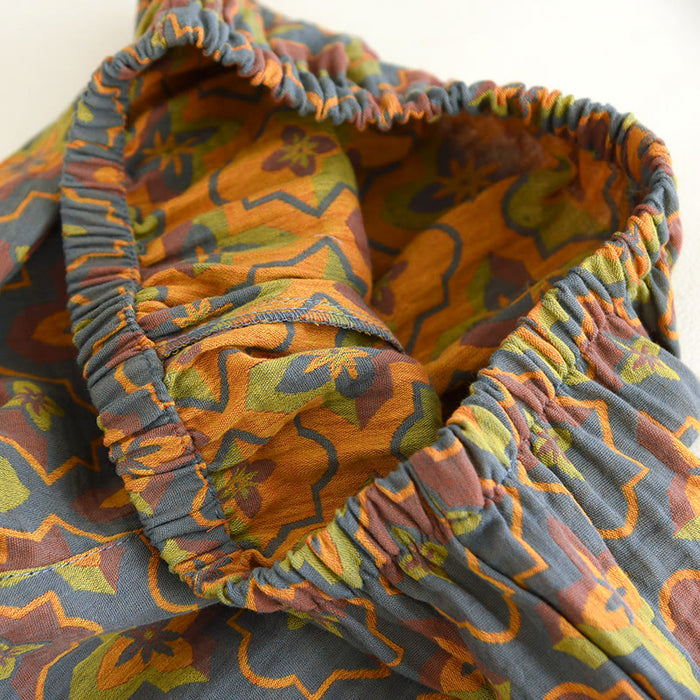 Ownkoti Rhombus Flower Lapel Cotton Loungewear Set