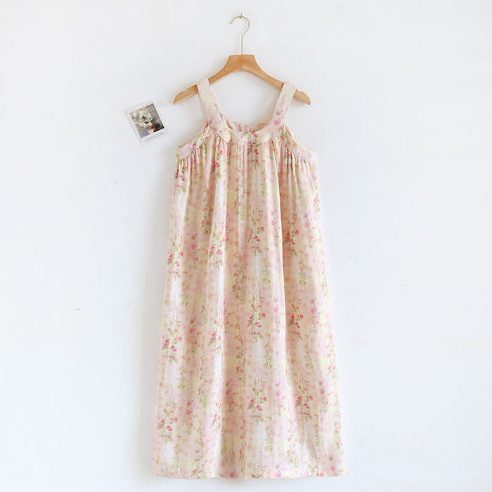 Ownkoti Rose Print Bamboo Fiber Sleeveless Nightdress