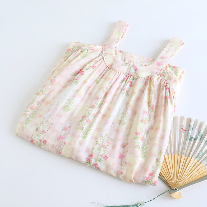 Ownkoti Rose Print Bamboo Fiber Sleeveless Nightdress